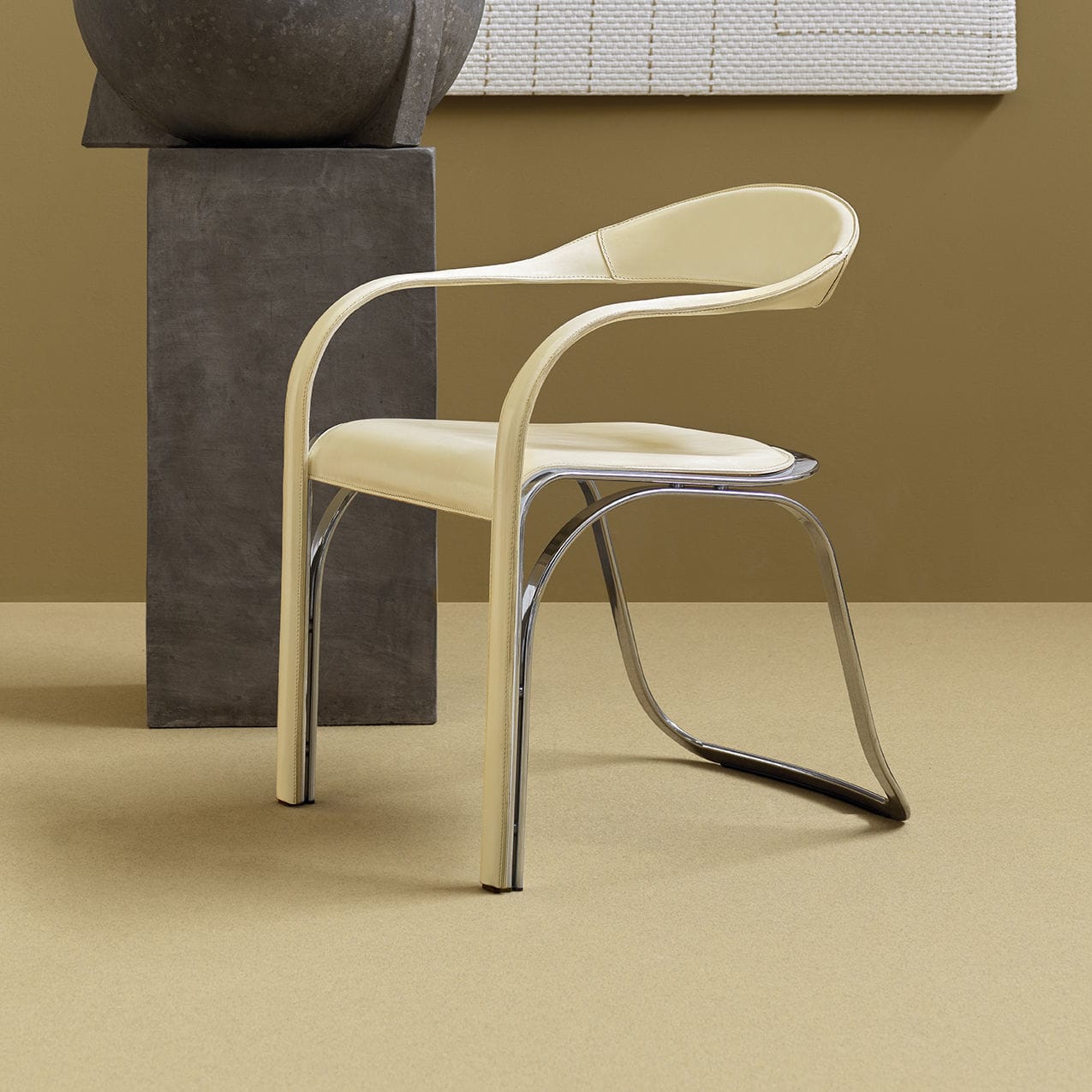 Contemporary dining chair FETTUCCINI P fasem leather / steel base