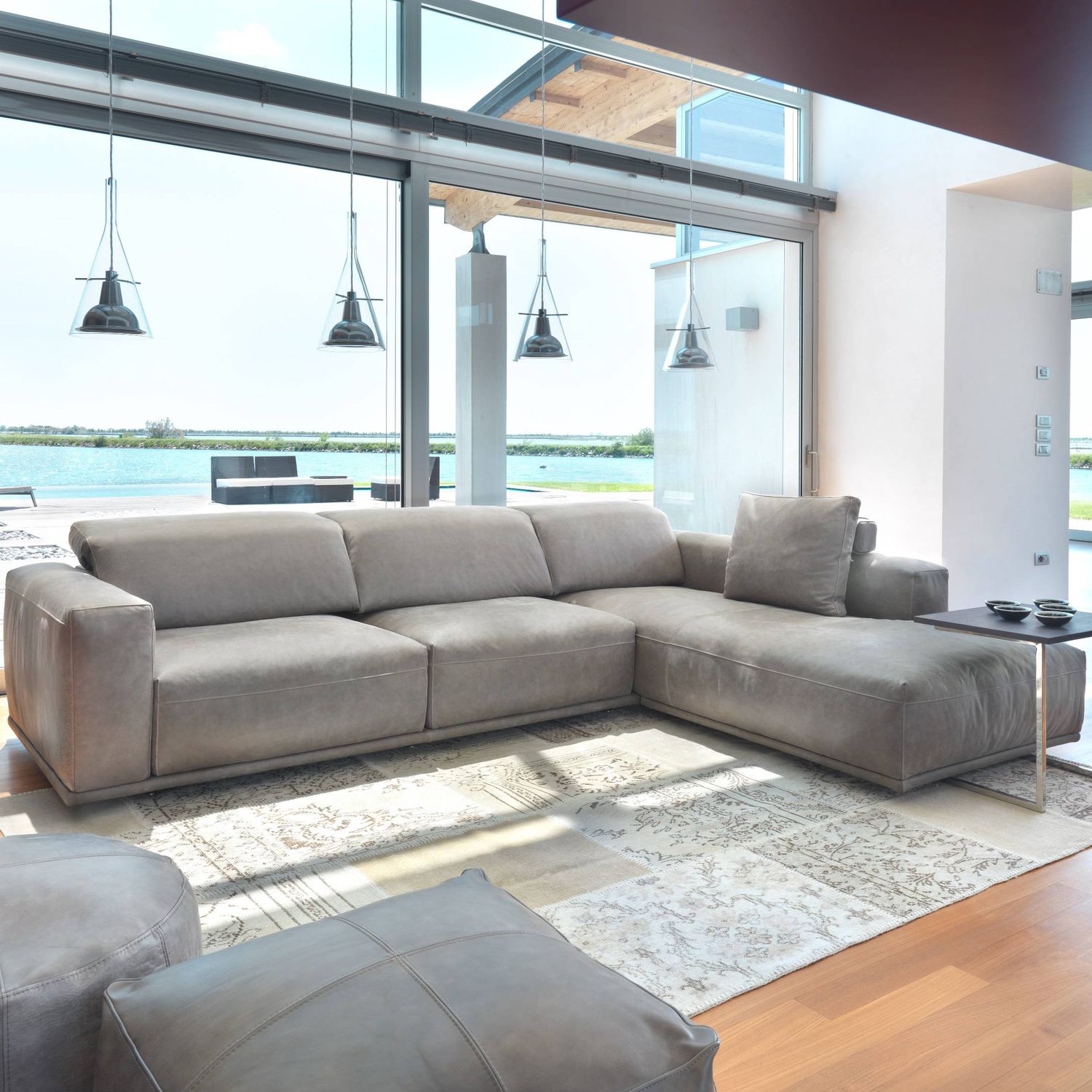 Corner sofa - FOCUS - Gyform - brown / gray / beige