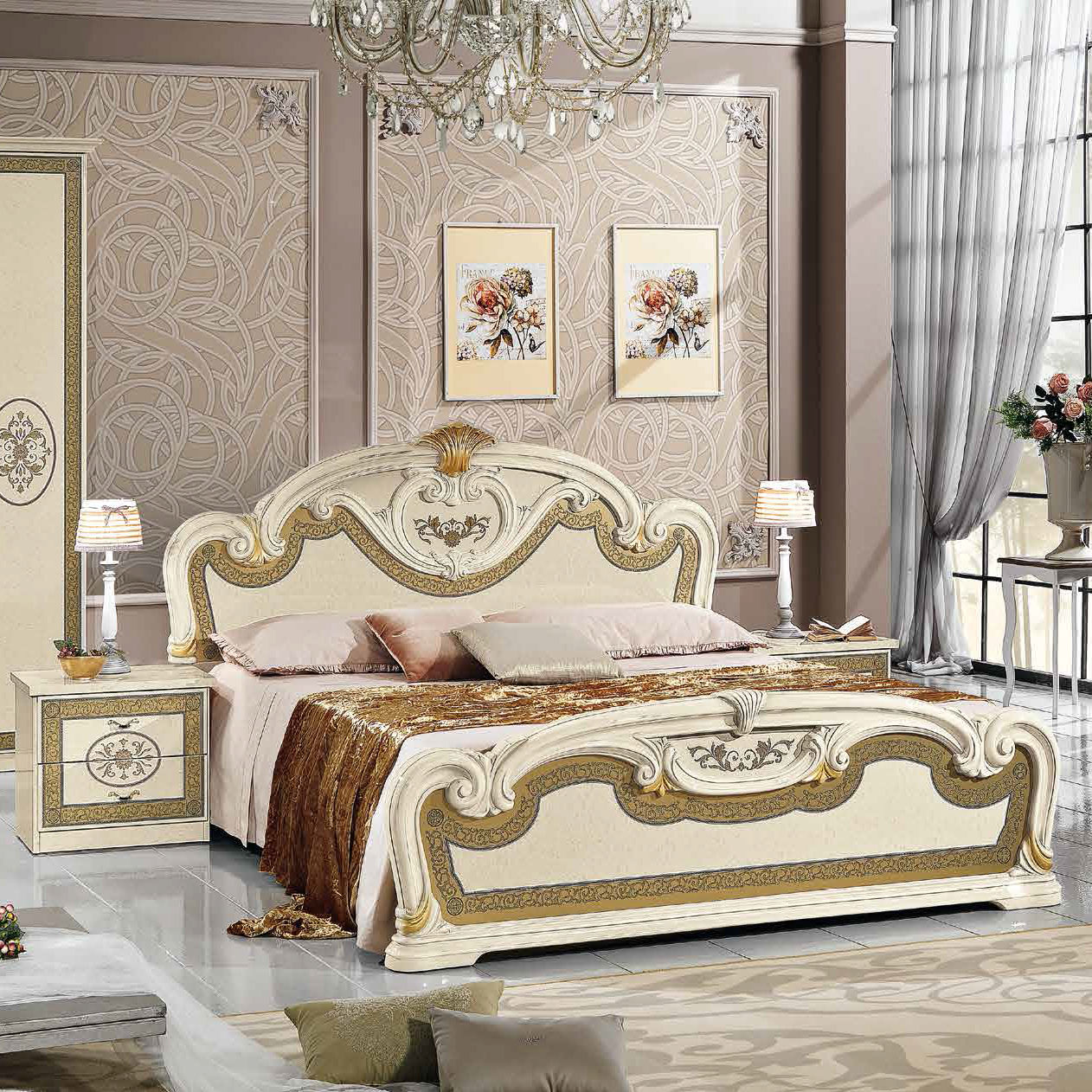 Double bed - NATALIE - M.C.S. - classic / lacquered wood / walnut