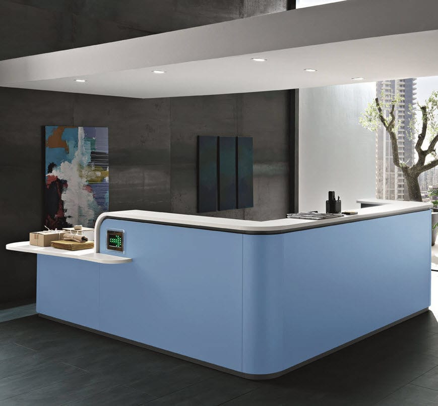 Corner reception desk Martex laminate / illuminated / for