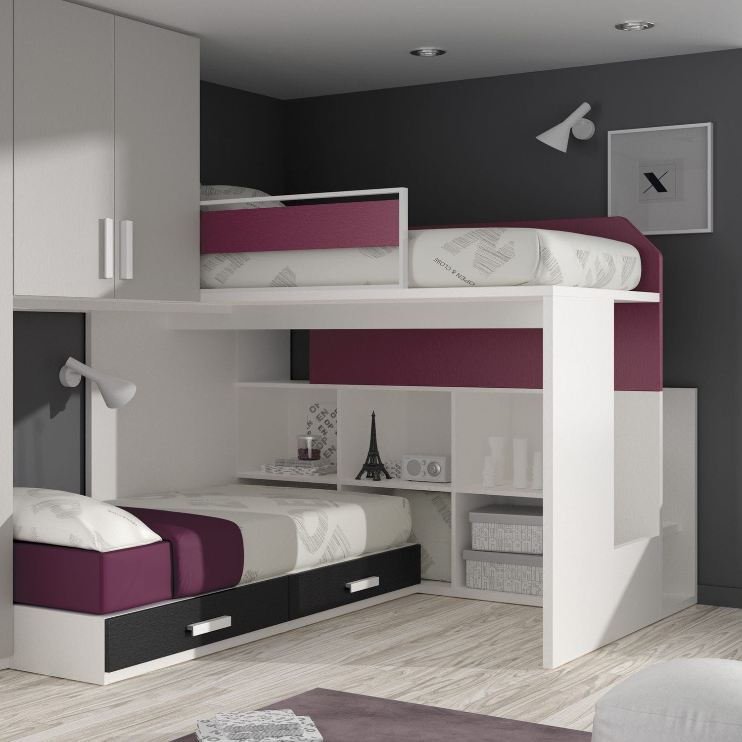 bunk beds with double bed