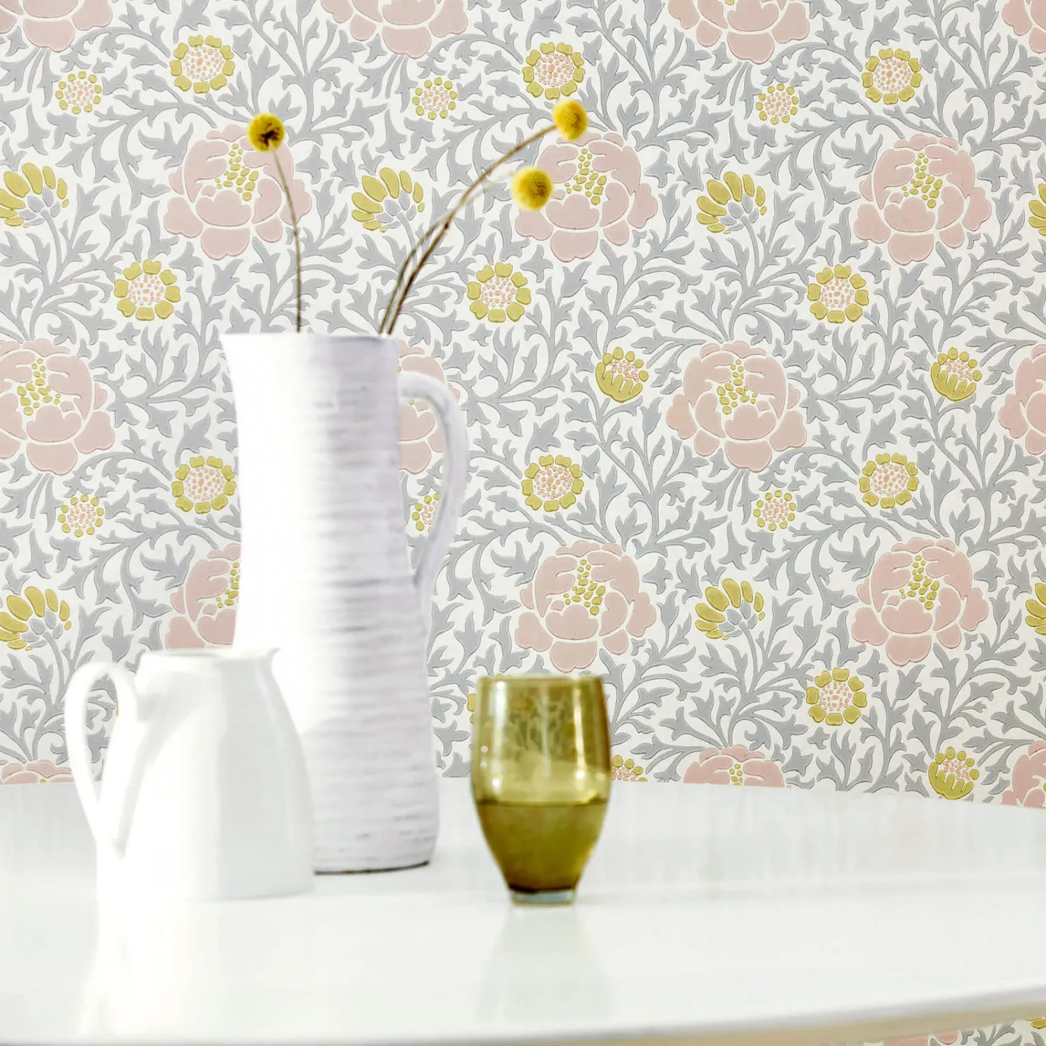 Traditional wallpaper  LANSDOWNE WALK  The Little Greene  floral   metallic look  blue