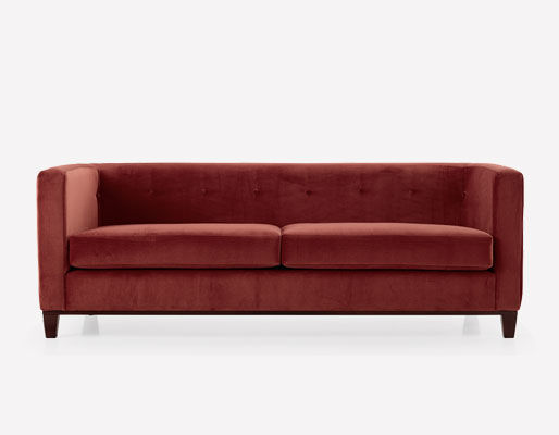 Contemporary sofa - FEDERICO - HMD Interiors - red / fabric / oak