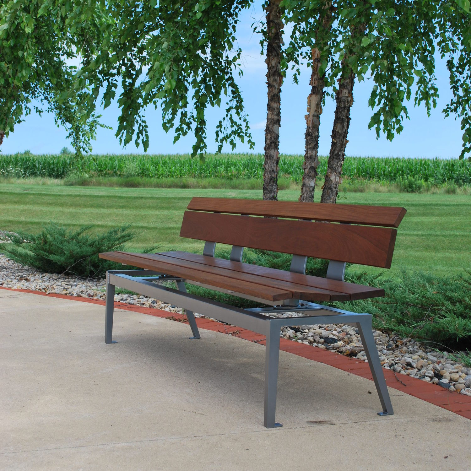 Contemporary public bench - LOFTY - Madrax/Thomas Steele - ipe / steel ...