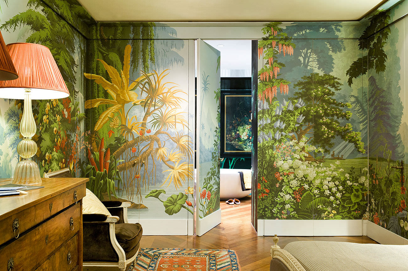 Traditional Wallpaper Nature Pattern Fabric Look Hand Painted Traditional Wallpaper Nature Pattern Fabric Look Hand Painted
