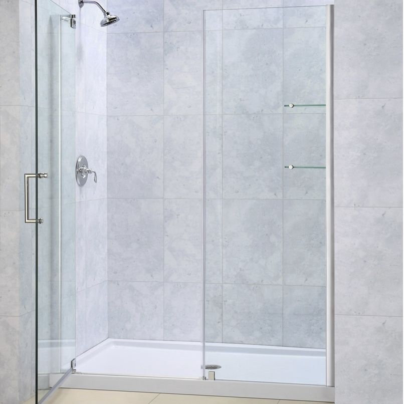 Aluminum shower - ELEGANCE - DreamLine - tempered glass / with pivot ...