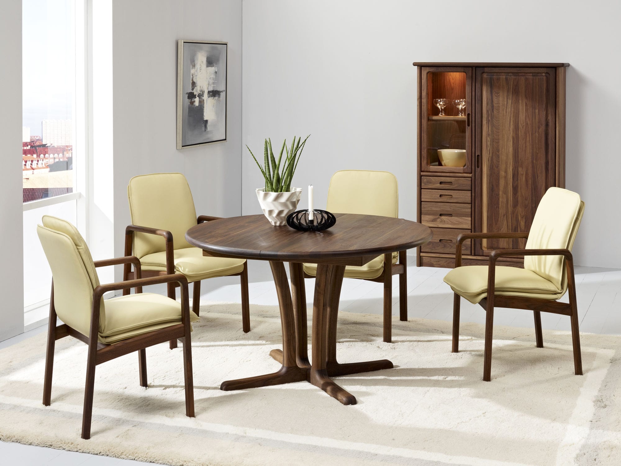 Contemporary Dining Table Walnut Round Extending