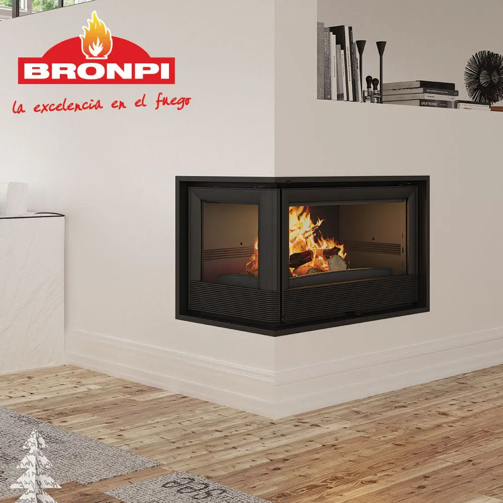 Corner fireplace insert - PARIS 90-E - Bronpi Calefacción, S.L. -  wood-burning / steel / cast iron