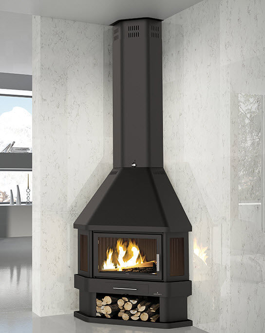 Wood Burning Fireplace Contemporary Closed Hearth Corner