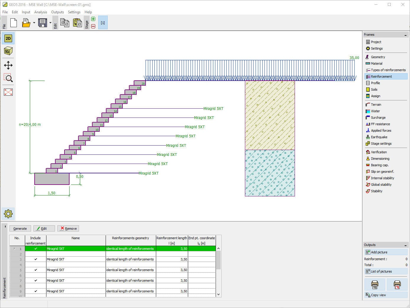 Geotechnical calculation software MSE FINE retaining wall