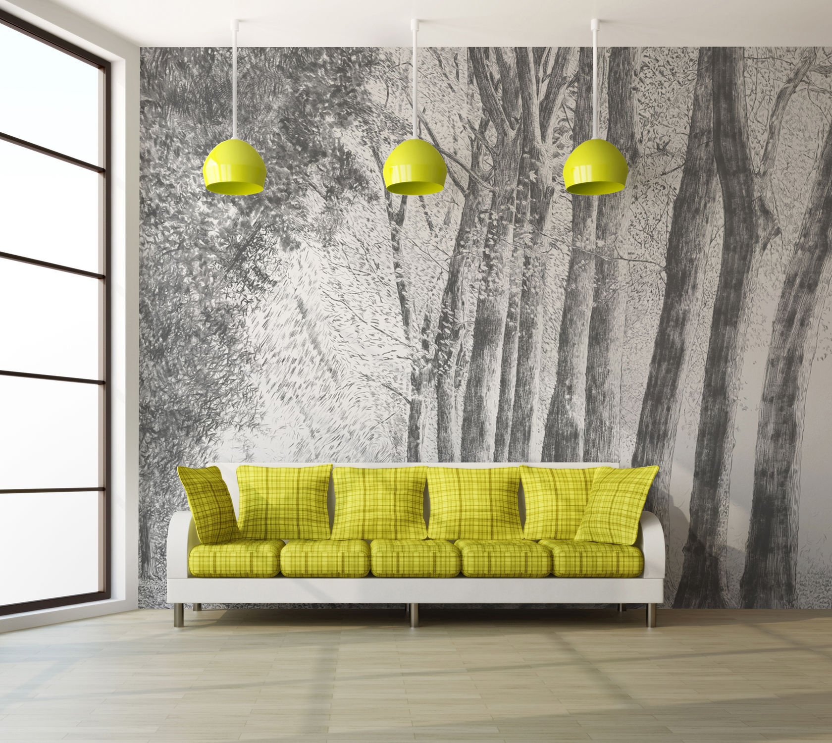 Original Design Wallpaper D219c Foret Au Crayon Gris In Creation Nature Pattern