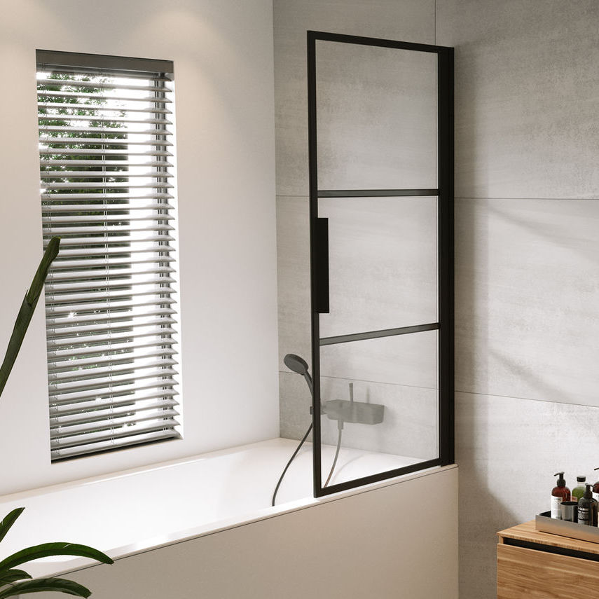 Pivoting bath screen - GRID GB501 - RIHO - tempered glass / framed