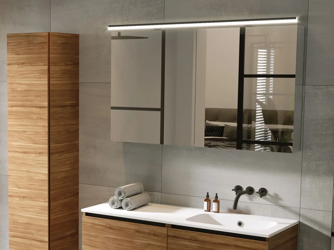 Contemporary Bathroom Cabinet Type 12 Riho Wooden With Mirror Home