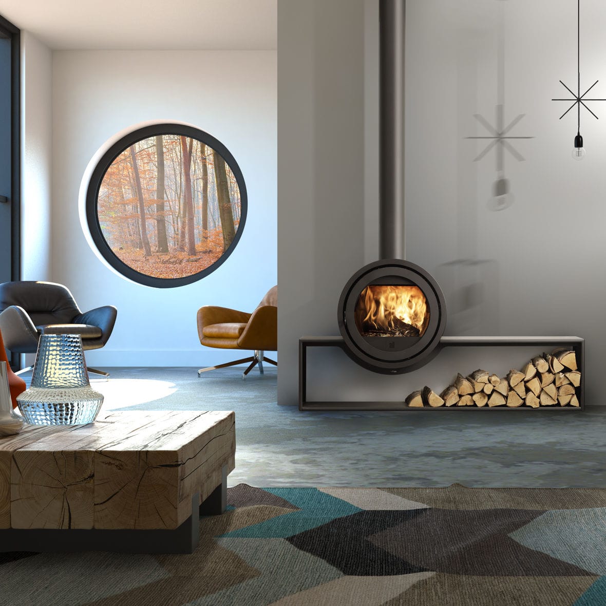 Wood heating stove - Dik Geurts - Odin Front, Plateau - DRU - 0 - 5 kW / 5  kW...10 kW / floor-mounted