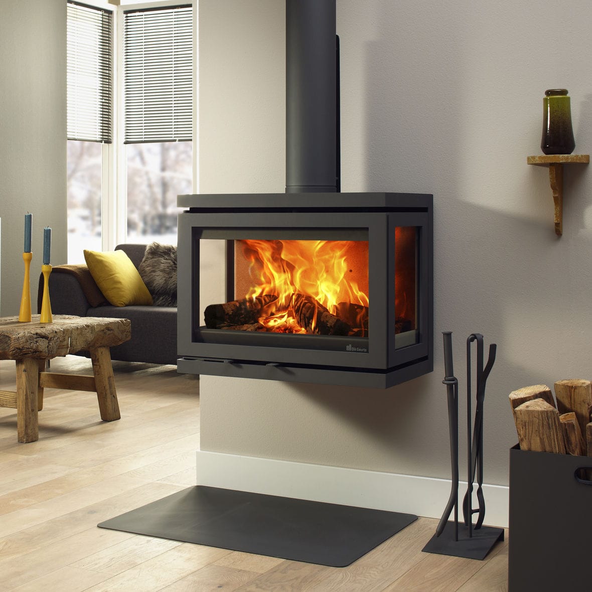 Wood Burning Fireplace Contemporary Closed Hearth Wall