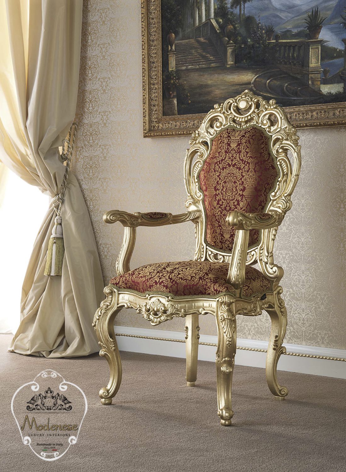 Classic dining chair 15526 Modenese Luxury Interiors indoor fabric solid wood base