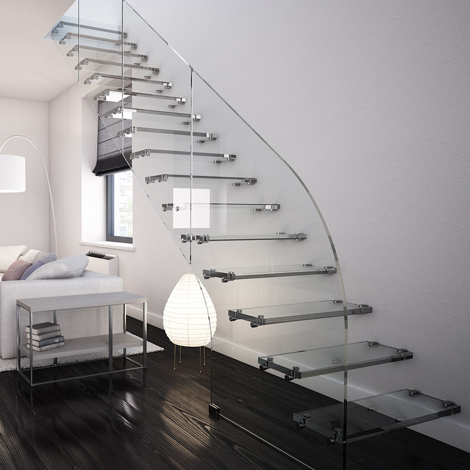 Straight staircase New Living srl contemporary / glass steps / without risers