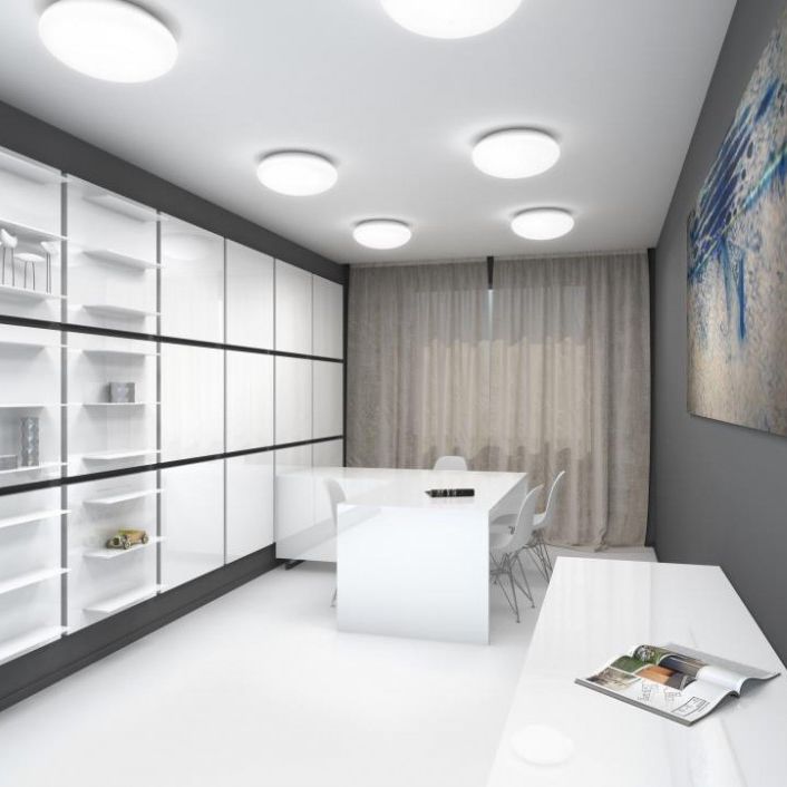 Contemporary Ceiling Light Round Blown Glass Painted Steel