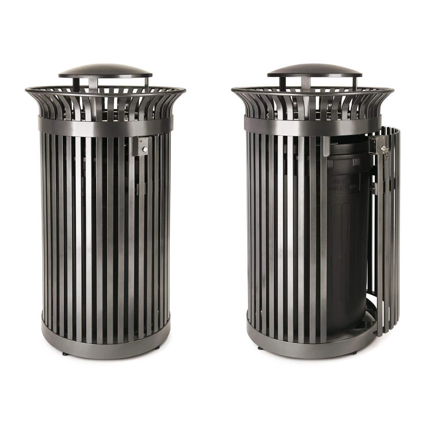 Public trash can - SD-45 - Victor Stanley - stainless steel / with lid ...