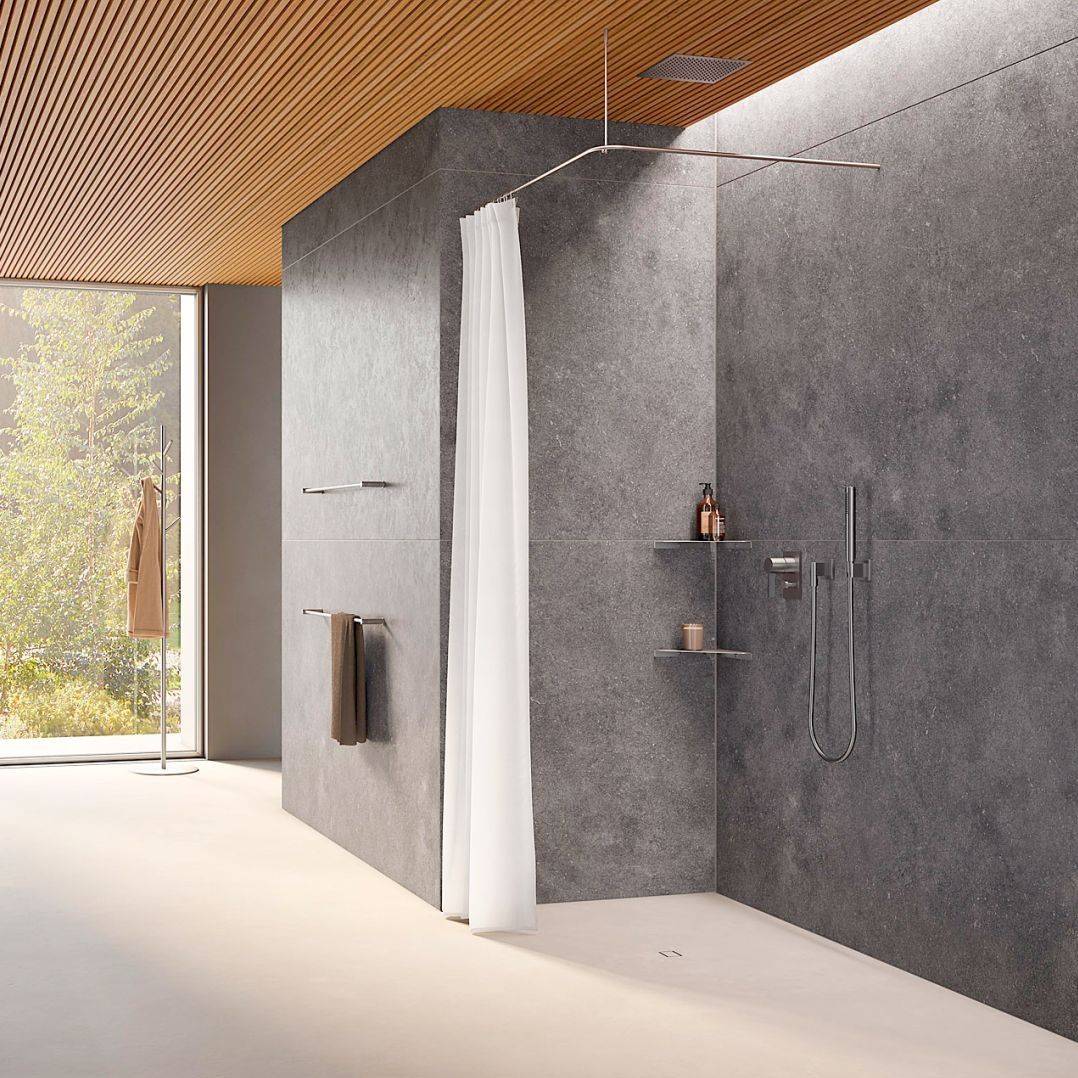 Brushed stainless steel shower curtain bar DSE900 PHOS Design GmbH