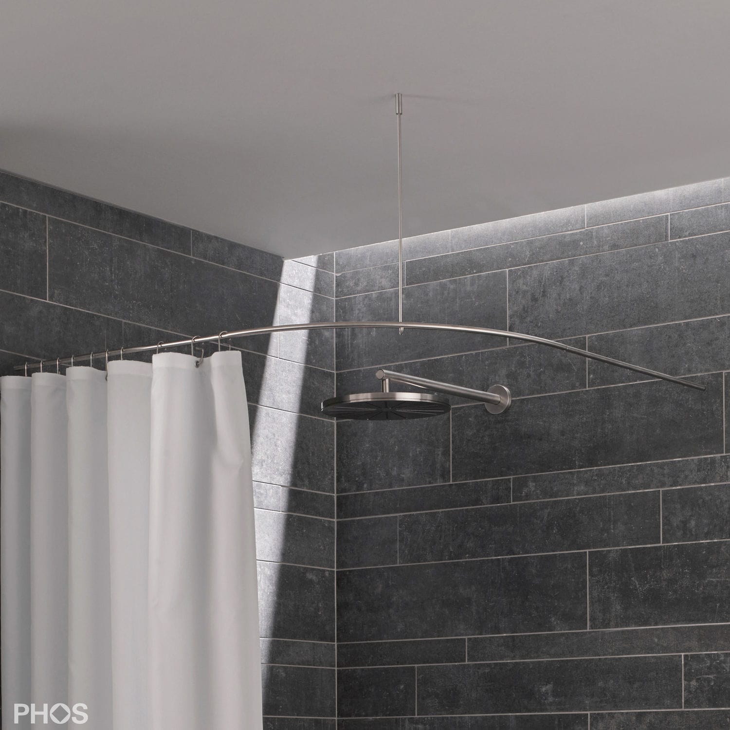 Brushed stainless steel shower curtain bar DSB3001000 PHOS Design