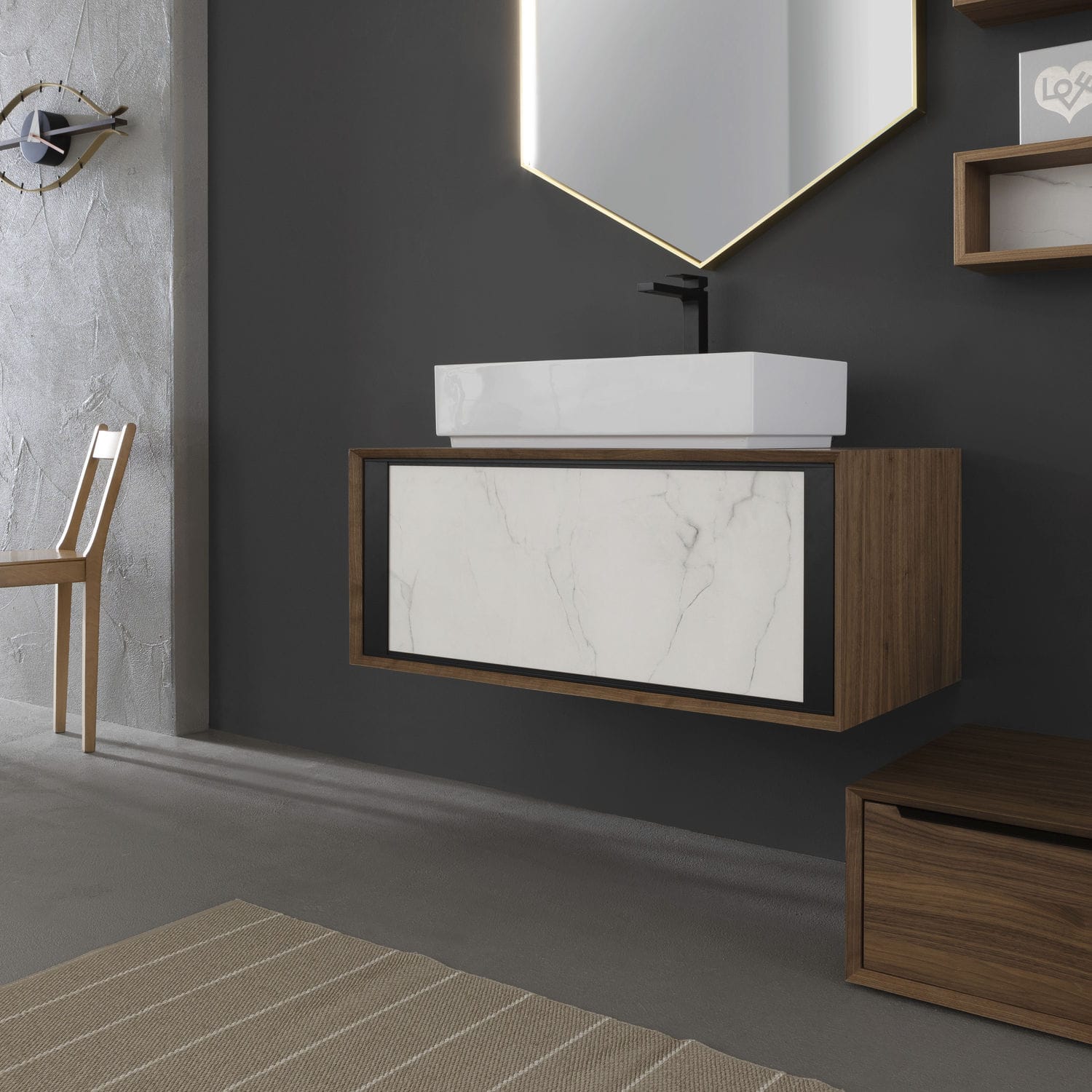 Wall Hung Washbasin Cabinet Wooden Contemporary With Drawers