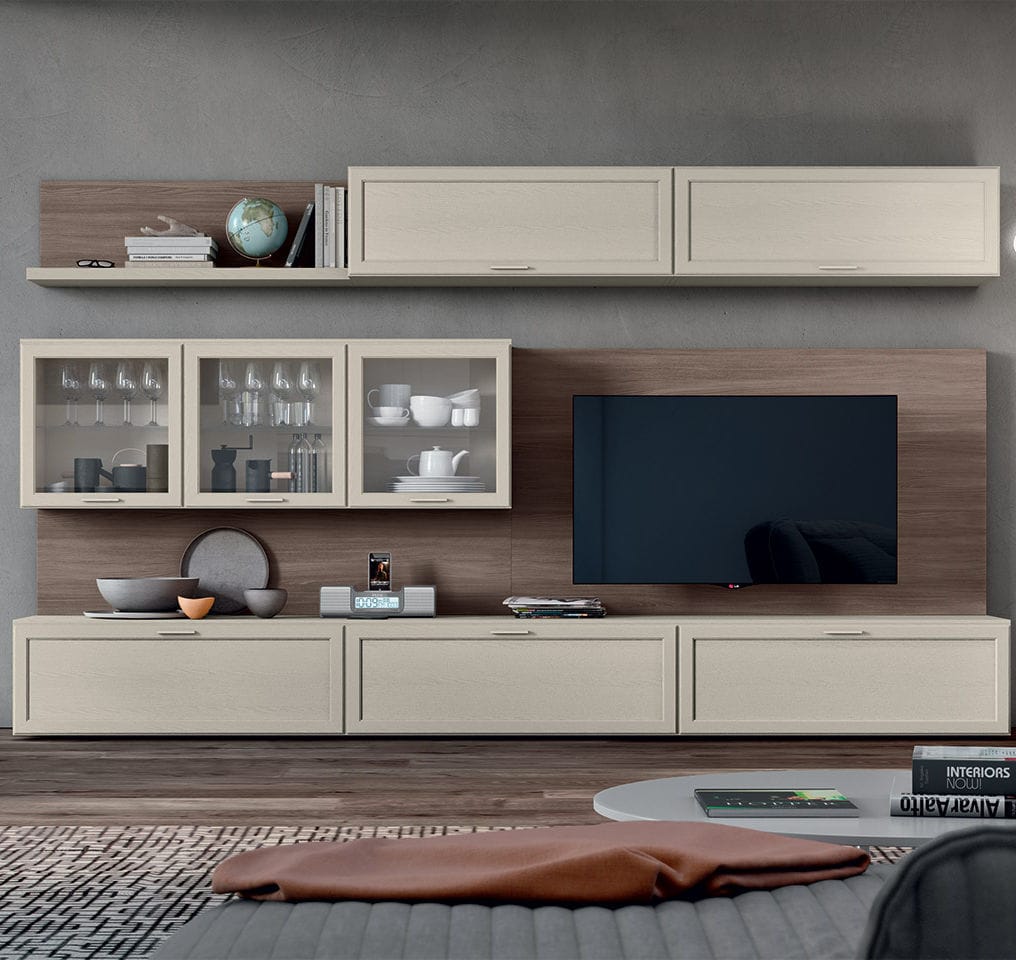 Contemporary Tv Wall Unit Ga0008 Maronese Lacquered Wood Oak 2929