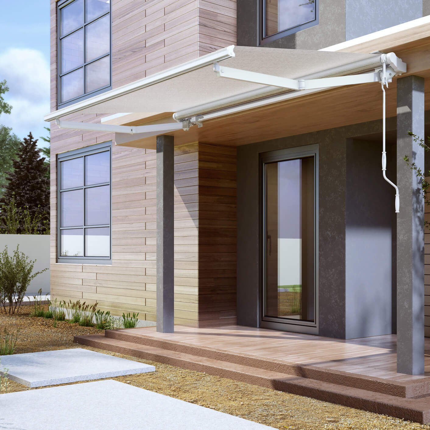 Foldingarm awning UNICA BQ PS KE Outdoor Design motorized