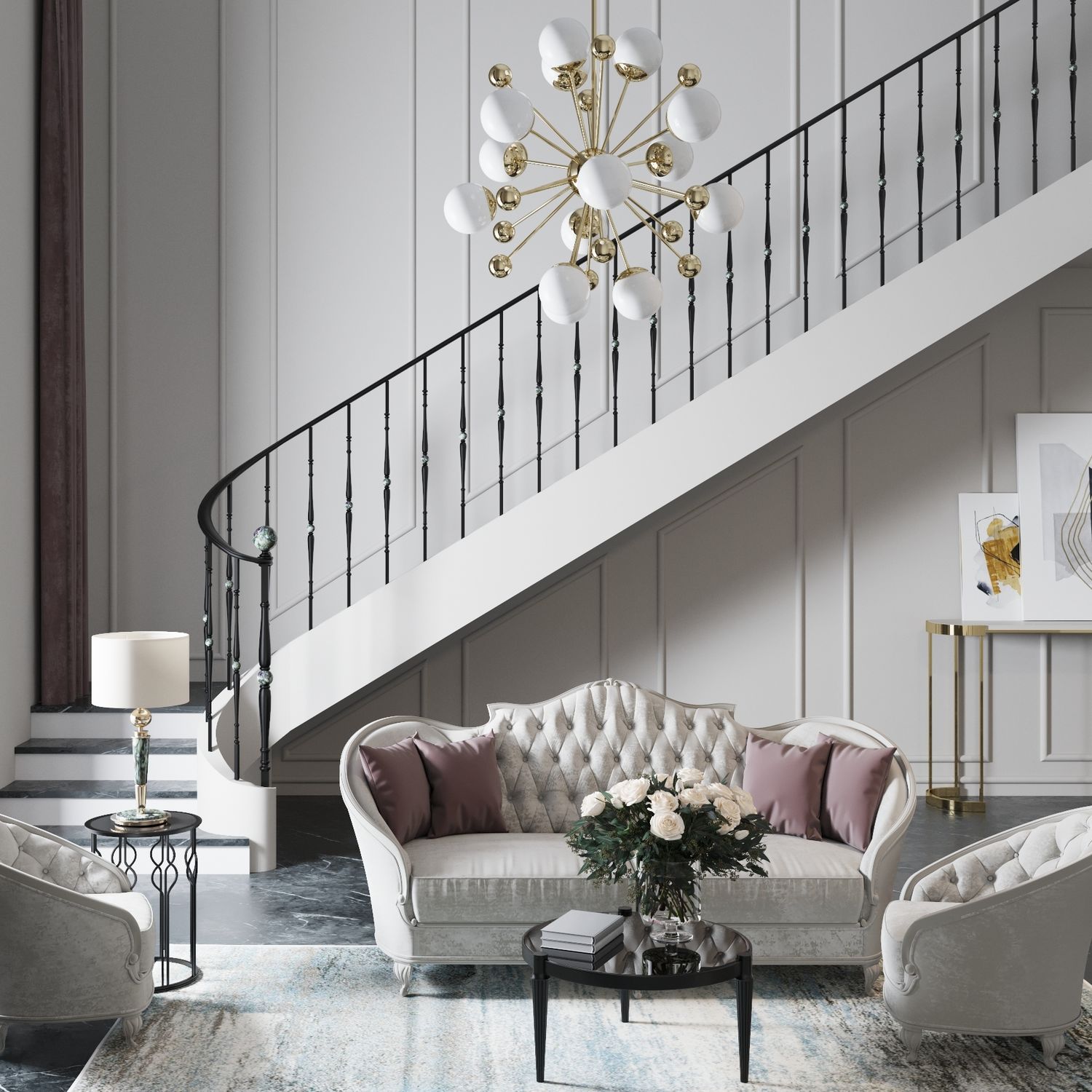 Steel railing - Labradorite - GRANDE FORGE - with bars / indoor / for stair