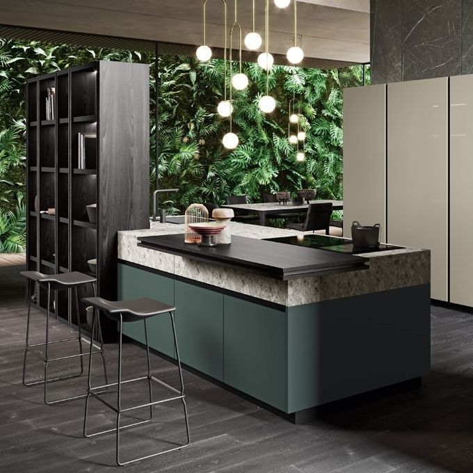 Miton Ménta_02 island kitchen in Rovere Terranera and Verde Bosco at W. Atelier Singapore