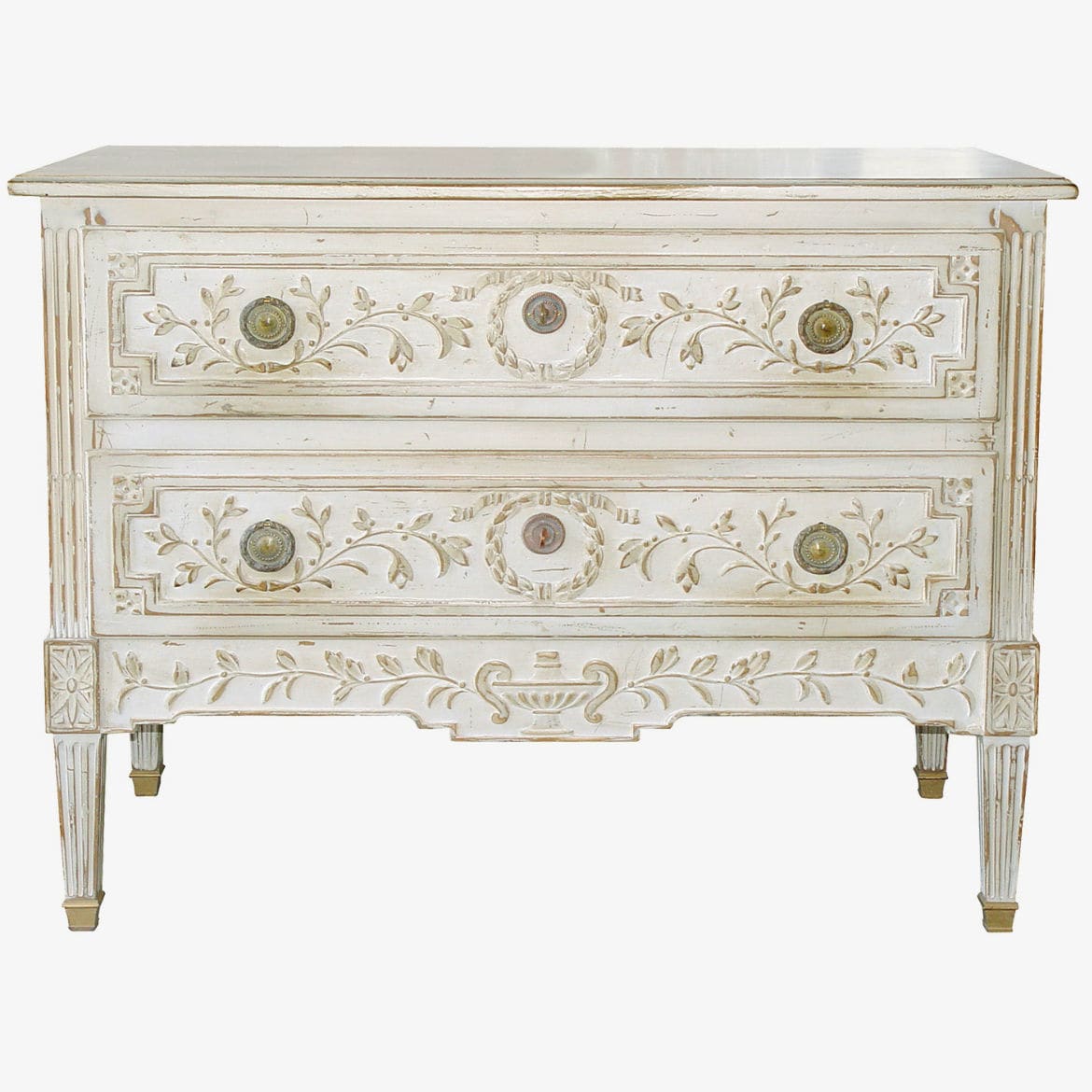 Louis Xvi Style Chest Of Drawers Lacquered Wood Beech White