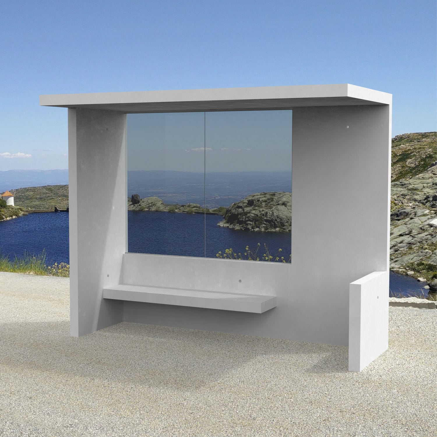 Concrete Bus Shelter Unic Larus Design Glass Sheet Steel With Bench 3468