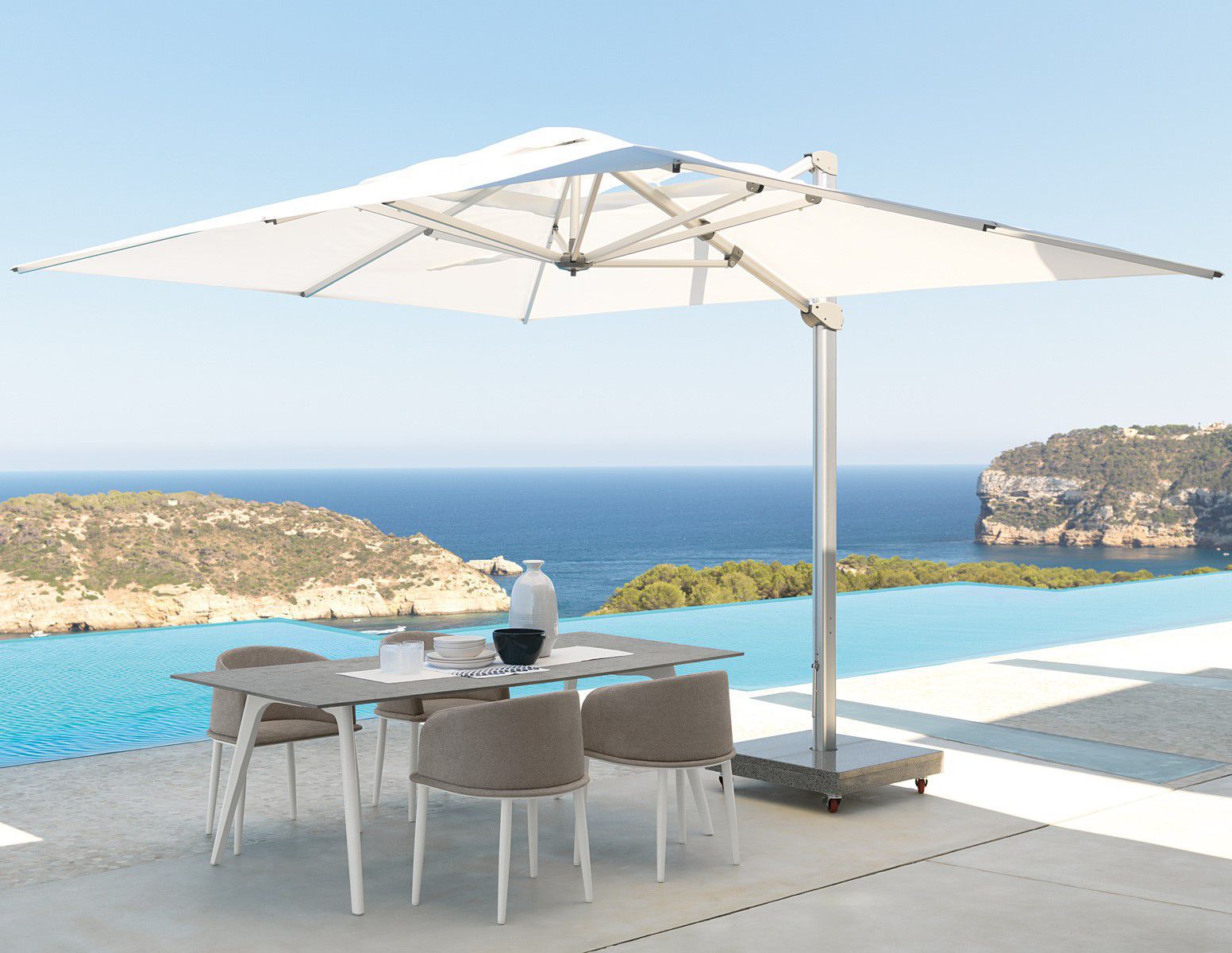 Square parasol - ZEUS - TALENTI - side post / aluminum / steel