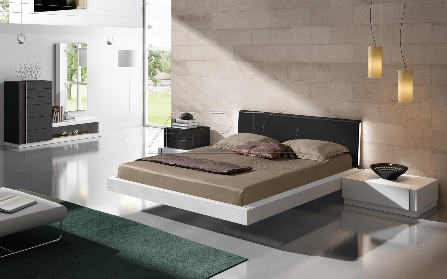 Floating Bed Select 03c A Brito Double Contemporary With Headboard