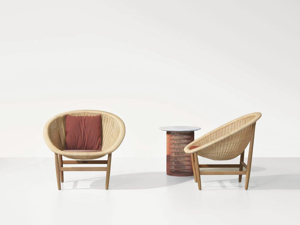 Contemporary armchair BASKET KETTAL fabric oak teak