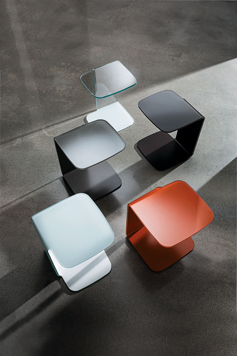 Contemporary Side Table Lacquered Glass Curved Glass