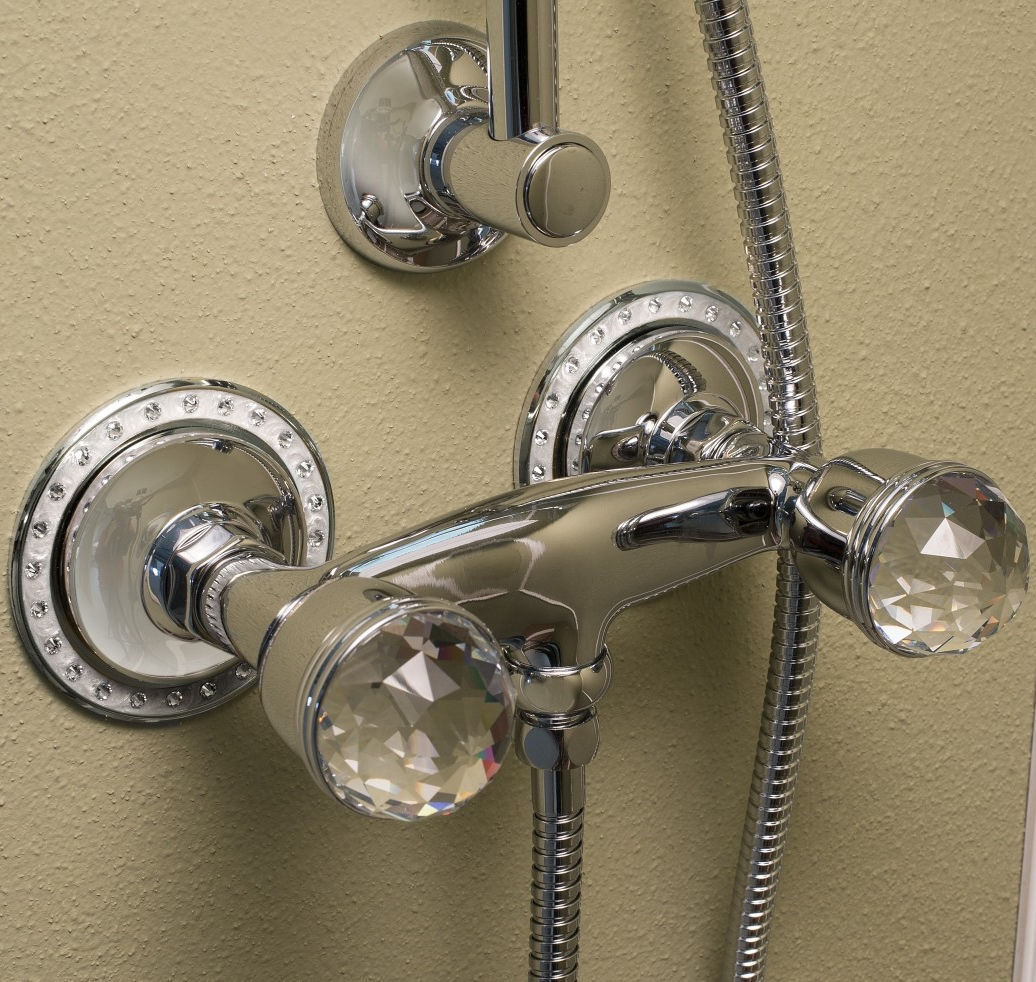 Double Handle Shower Mixer Tap Wall Mounted Metal Swarovski