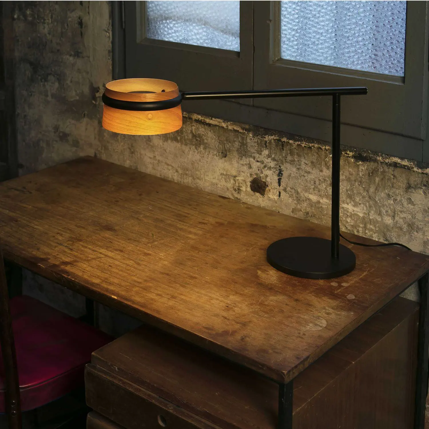 wood and metal table lamp