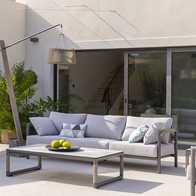 Garden sofa BASTINGAGE LES JARDINS gray / waterrepellent fabric / teak