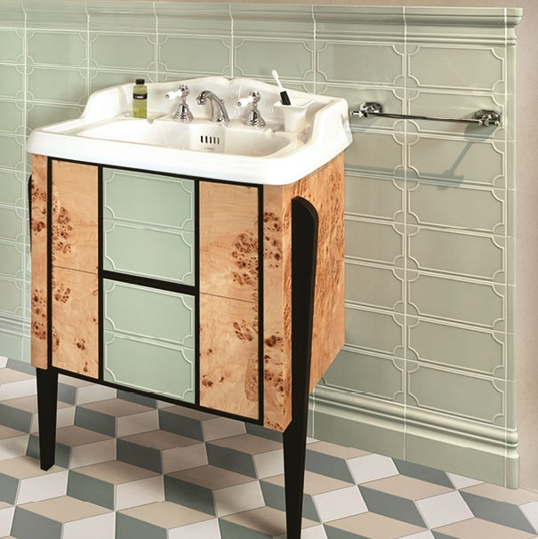 Free Standing Washbasin Cabinet Lacquered Wood Ceramic