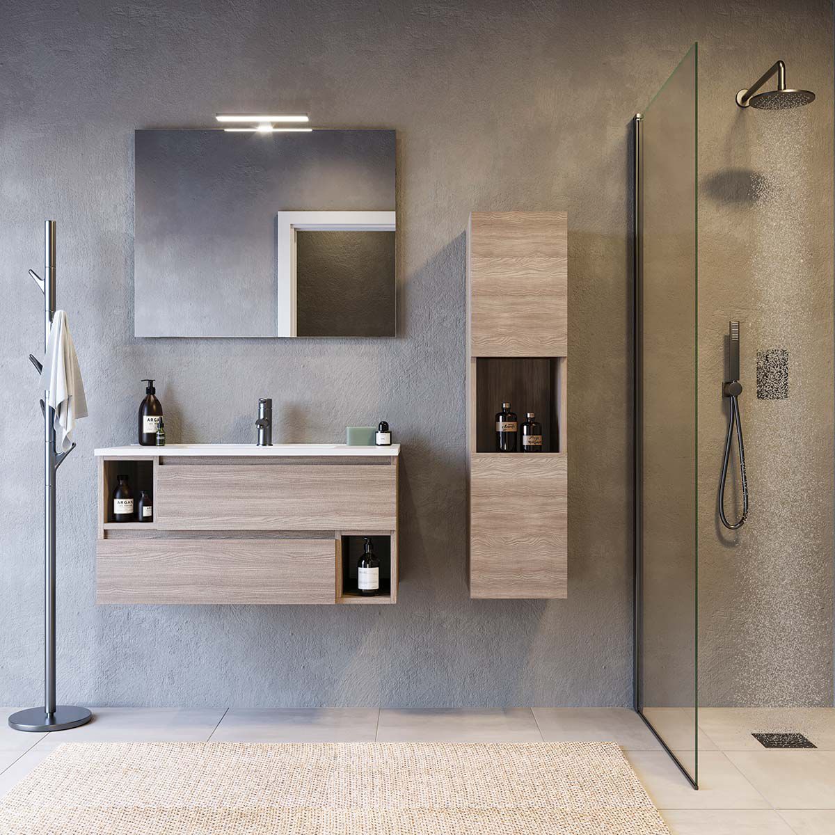 Wall-hung washbasin cabinet - CITY 01 - LEGNOBAGNO - wooden / resin / PVC