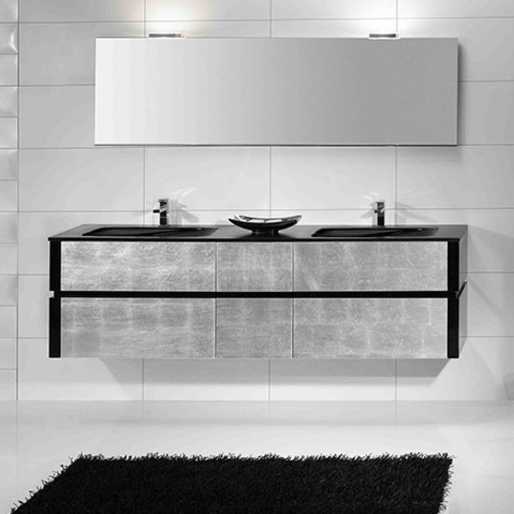 Double washbasin cabinet - QU21 - MOBILTESINO - wall-hung / elm / glass