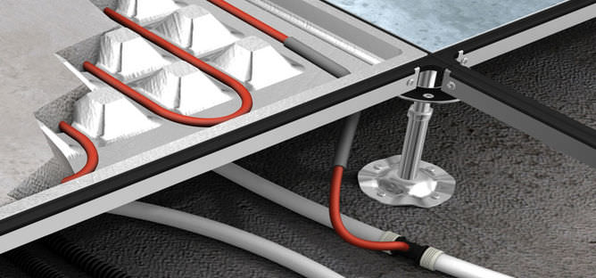 Metal raised access floor - MODULAR - Eurotherm AG - radiant / indoor
