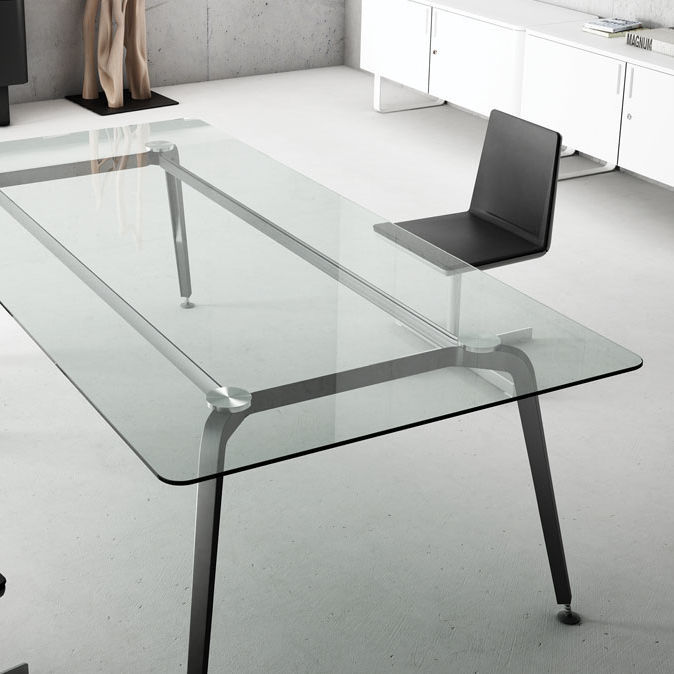 Executive desk - XF - FAMO - with post / contemporary / glass