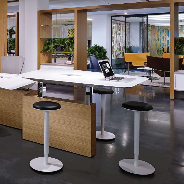 Contemporary task stool TILT Haworth leather / steel base