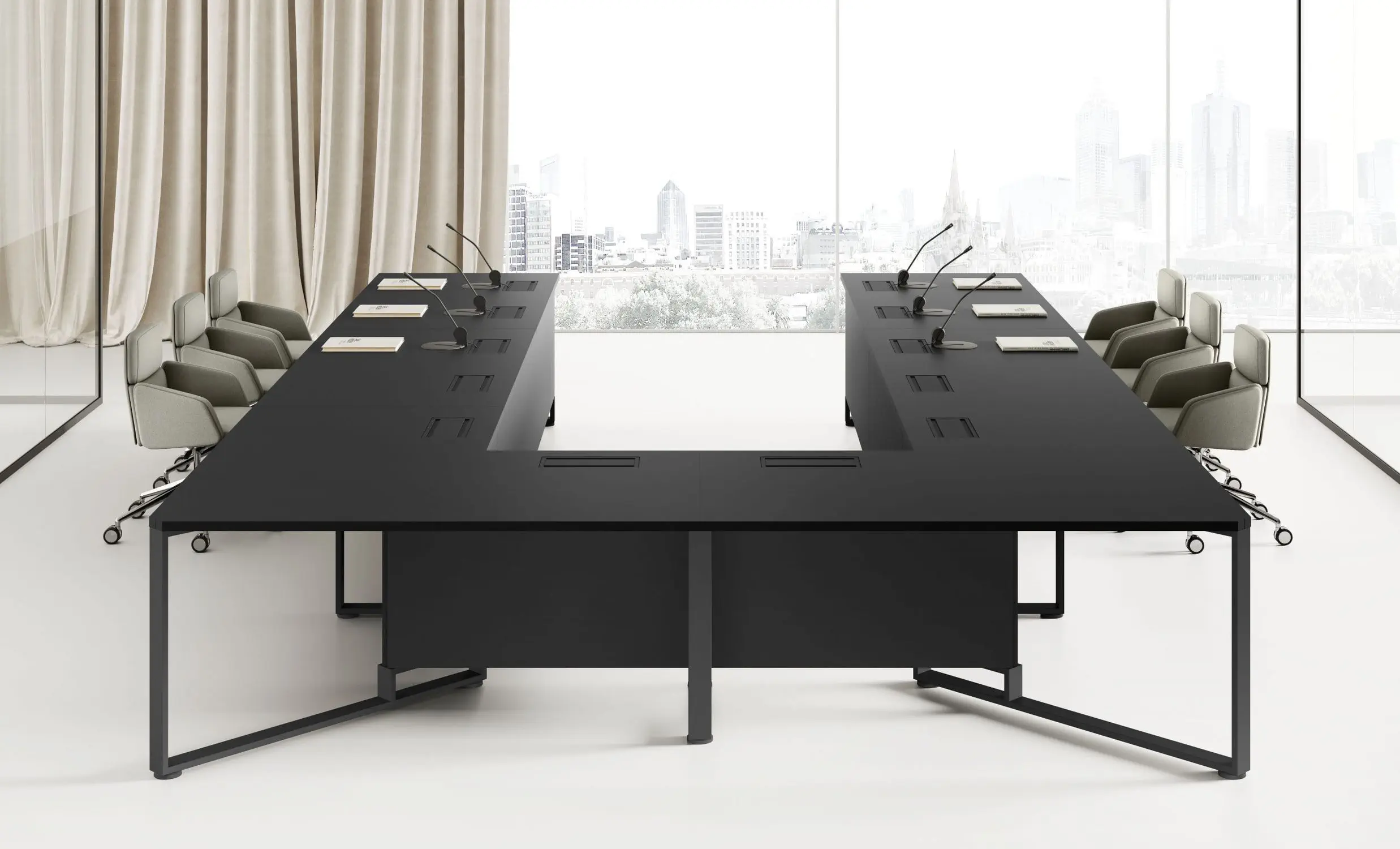 Contemporary boardroom table - I-MEET - Las Mobili - wooden / metal base /  U-shaped, image size:2475x1500