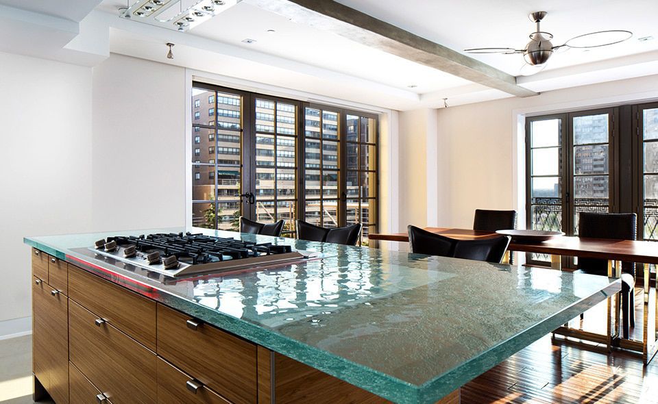 Contemporary Kitchen Glass Island L Shaped Thinkglass