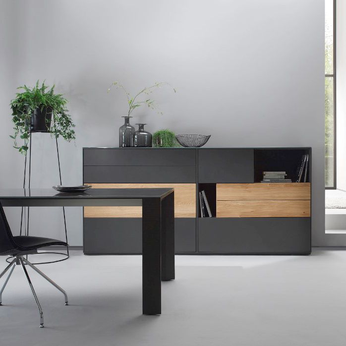 Contemporary sideboard GAME 28 Sudbrock lacquered wood / oak / gray