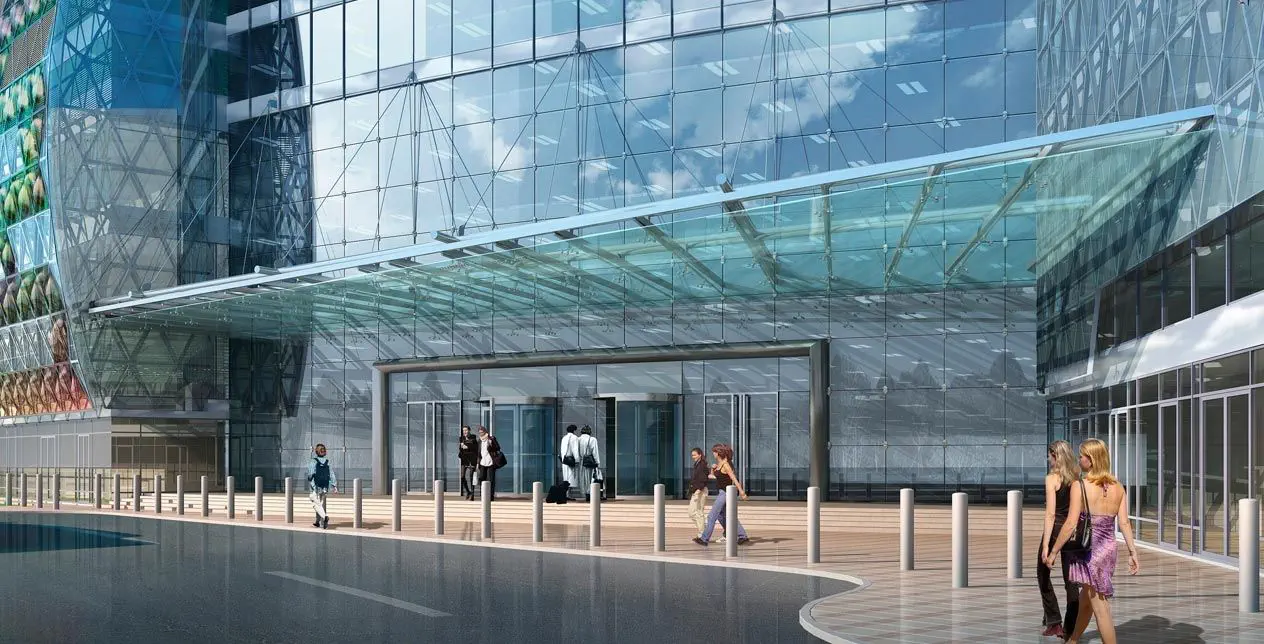 Entrance Canopy Federation Tower Stahlbau Pichler Glass Stainless Steel Commercial