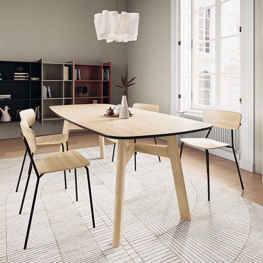 Contemporary dining table Gem Sculptures Jeux laminate / oak base